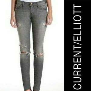 Current/ Elliott Gray Distressed Skinny Jeans